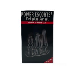 Power Escorts Plug-Triple Anal Plugs Starter Set- 3-Pack Anal Plugs Black