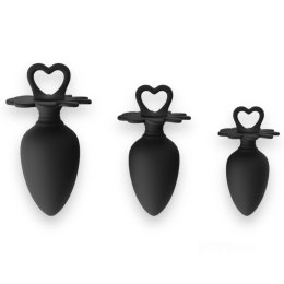 Power Escorts Power Escorts - Heart Plug Anal Starter 3-Pack - S, M & L - Black - quality Silicone - Colour box