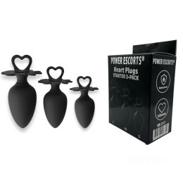 Power Escorts Power Escorts - Heart Plug Anal Starter 3-Pack - S, M & L - Black - quality Silicone - Colour box