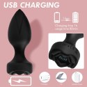 Power Escorts Power Escorts - Princess Plug - Remote Rose Design Plug - USB Rechargeable - 10 Functions - Black