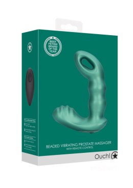 Ouch! Beaded Vibrating Prostate Massager with Remote Control - Metallic Green