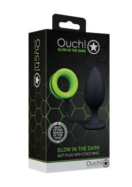 Ouch! Butt Plug with Cock Ring - GitD - Neon Green/Black