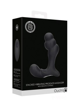 Ouch! Stacked Vibrating Prostate Massager with Remote Control - Black