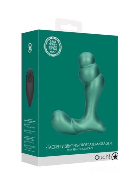 Ouch! Stacked Vibrating Prostate Massager with Remote Control - Metallic Green