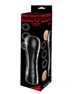 Power Escorts Quickes Pro - Vibrating masturbator + 3 pack cockring