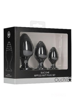 Ouch! Rippled Butt Plug Set - Black